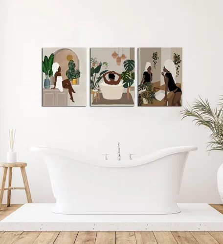 Vista 6 de Arte de pared de mujer negra, póster moderno de niña negra, arte de mujer africana, decoración de pared de baño, arte afroamericano, arte de pared