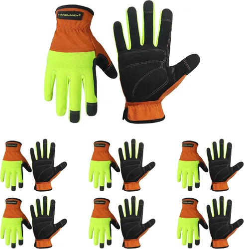 Vista 18 de HANDLANDY Guantes de trabajo para hombre y mujer, guantes de trabajo de mecánicos de uso general con pantalla táctil, guantes de trabajo flexibles