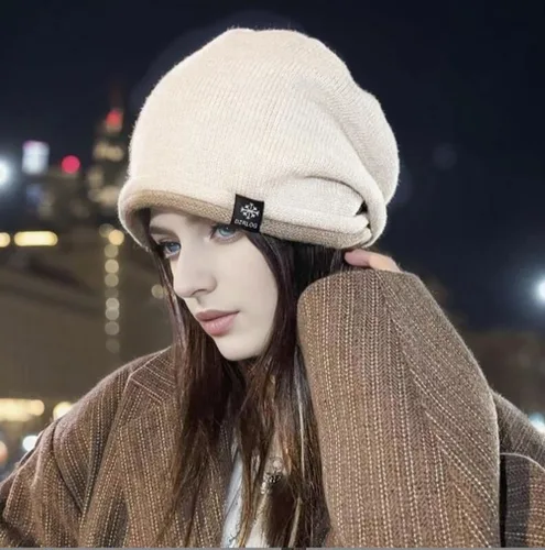 Vista 6 de DANMY Gorro de punto holgado de cachemira para mujer, gorro de lana suave y cálida para invierno