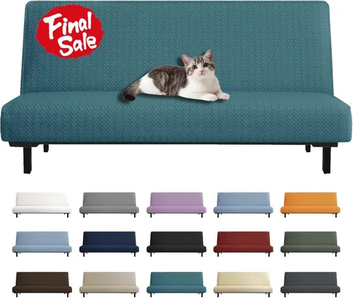 Vista 18 de YEMYHOM Funda para Futón Diseño Jacquard Más Reciente de Alta Elasticidad para Sofá Cama sin Brazos, Protector de Muebles Antideslizante con Parte