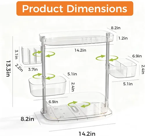 Vista 2 de Organizador de maquillaje giratorio de 360°, organizador de maquillaje con soporte para brochas y soporte de perfume, organizador de mostrador