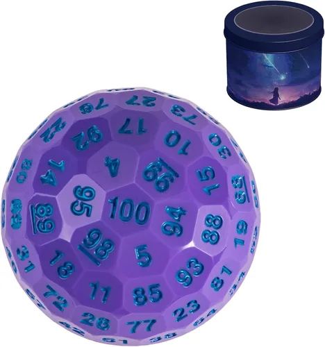 Vista 9 de Dados poliédricos mejorados de 100 caras (D100), 1.969 in, fuente negra/roja, dado único, dados de juego D&D, lata de almacenamiento de metal