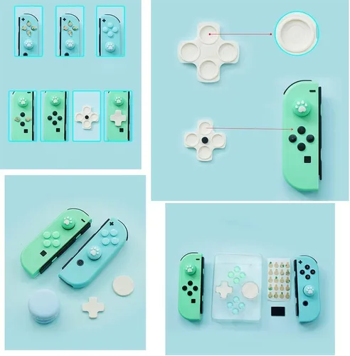 Vista 4 de ABXY - Adhesivo para botones de teclas para Nintendo Switch Joycon Controller Thumb Stick Grip Cap Funda protectora (rosa + blanco)