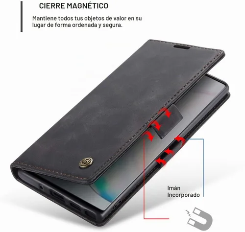 Vista 3 de Funda para Samsung Galaxy Note 10, funda tipo cartera para Galaxy Note 10, funda protectora de piel sintética con soporte magnético y ranuras