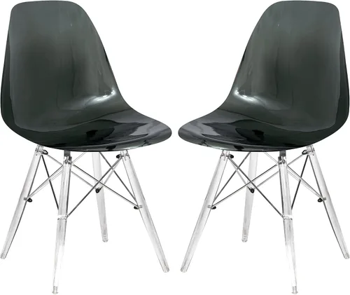 Vista 11 de LeisureMod Cresco - Silla de comedor moldeada moderna con base Eiffel cromada y patas de soporte acrílicas en forma de X, silla auxiliar ergonómica