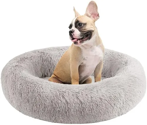Vista 25 de Friends Forever Cama para perro en forma de dona, de piel sintética, mullida, relajante, para perros pequeños, suave y afelpada, antiansiedad, sofá