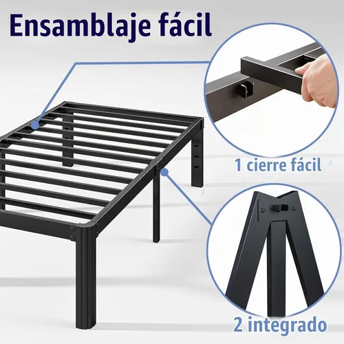 Vista 4 de Hunlostten Base de cama individual resistente de 18 pulgadas, no necesita somier, plataforma de metal con esquinas redondas, fácil montaje, sin