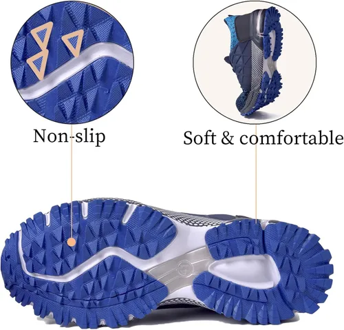 Vista 4 de SUADEX Zapatos de punta de acero indestructibles para hombres y mujeres, zapatos de trabajo ligeros para hombres, cómodos zapatos de seguridad
