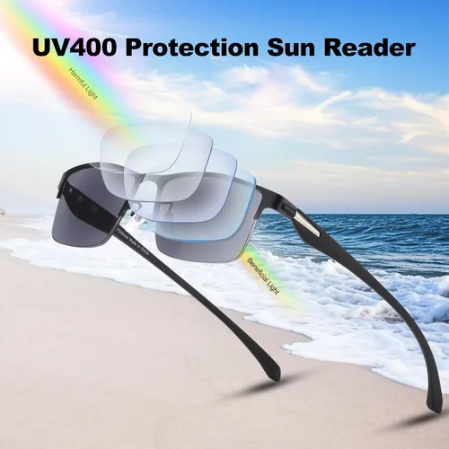 Vista 3 de SKYOAK Paquete de 2 lentes de sol de lectura prémium para hombres con protección UV400 al aire libre, TR90 lectores de sol con lente oscura Lectores
