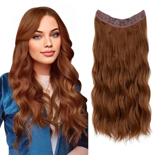 Vista 10 de SARLA Extensión de Cabello con Alambre Invisible con 3 Clips Pieza de Cabello Sintética Corta de Ondas de Playa Diadema Transparente Ajustable
