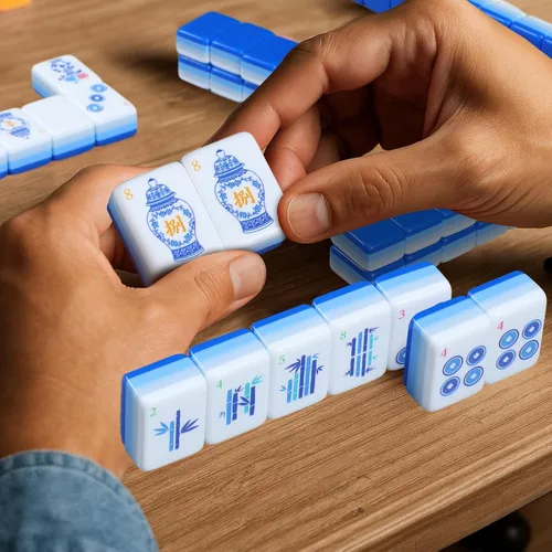 Vista 5 de Arrowbash 160 piezas American Mahjong Set 1.2 Inch Chinoiserie Azul