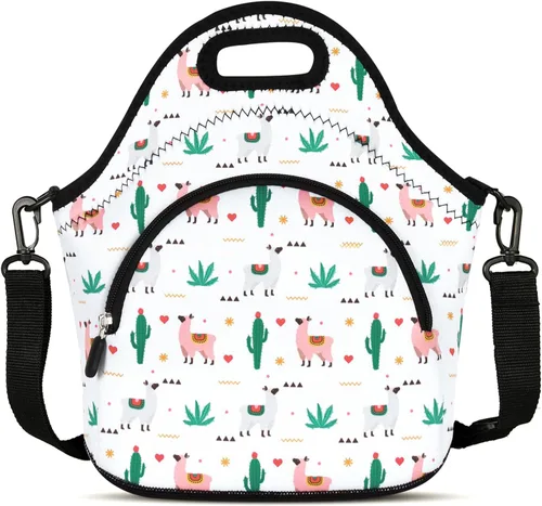 Vista 14 de Violet Mist Bolsas de almuerzo de neopreno con correa para el hombro, bolsas de almuerzo aisladas, lonchera térmica, reutilizable, bolsa bento