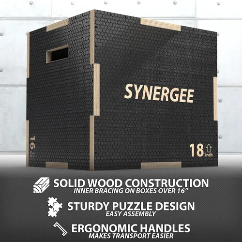 Vista 4 de Synergee Caja pliométrica antideslizante 3 en 1 para entrenamiento y acondicionamiento de saltos. Plyo de madera y caja pliométrica suave todo