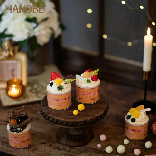 Vista 8 de Hanobe Soporte para Tartas de Madera Pequeño: Soporte de Pedestal para Cupcakes de 8 Pulgadas, Elevador de Exhibición de Postres Rústico Envejecido