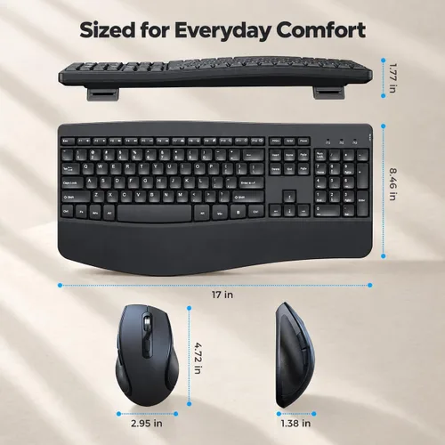 Vista 13 de Combo de teclado y mouse inalámbricos, teclas de onda ergonómicas 2.4G Negro