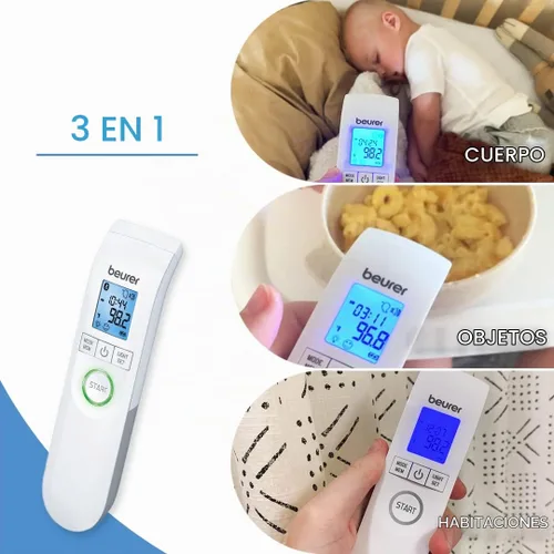 Vista 3 de Beurer Termómetro Bluetooth sin contacto, frente, objeto, temperatura ambiente, alta precisión, pantalla iluminada azul XL, 60 espacios de memoria