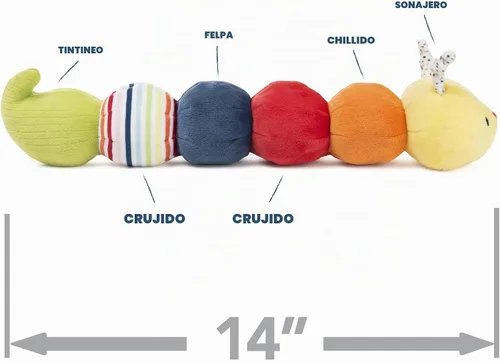 Vista 3 de GUND Baby Tinkle Crinkle - Animal de peluche sensorial de 14 pulgadas Oruga multicolor