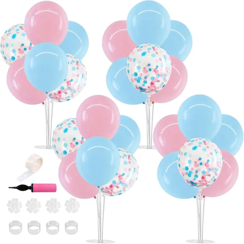 Vista 48 de TONIFUL Juego de 4 centros de mesa de globos con soporte para globos de color negro, azul y plateado