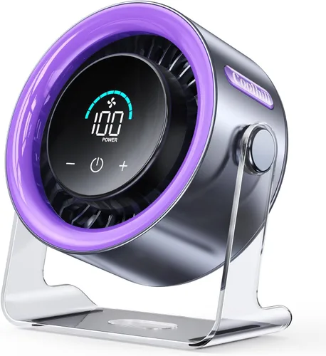 Vista 10 de Ventilador de escritorio USB para dormitorio: Pantalla digital de 100 velocidades, ventilador portátil silencioso con flujo de aire turbo, rotación