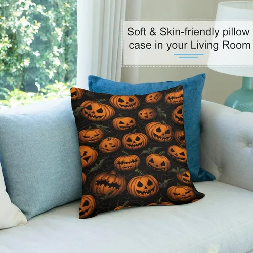 Vista 8 de Funda de almohada de calabaza, fantasma, espeluznante, telaraña, calavera, murciélagos, fundas de almohada decorativas, fundas de almohada rústicas