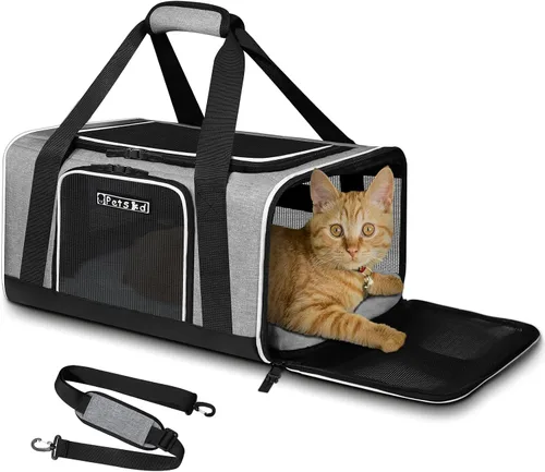 Vista 22 de Petskd Transportador de mascotas de 17 x 11 x 9.5 pulgadas, aprobado por aerolíneas de Alaska, bolsa de viaje para gatos y perros pequeños, Negro