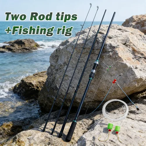 Vista 2 de Surf Spinning Fishing Rod 9'-12', 3-Piece Carbon Fiber Saltwater Rod with 2 Identical Tips Lightweight High-Sensitivity Long-Cast Shore & Beach