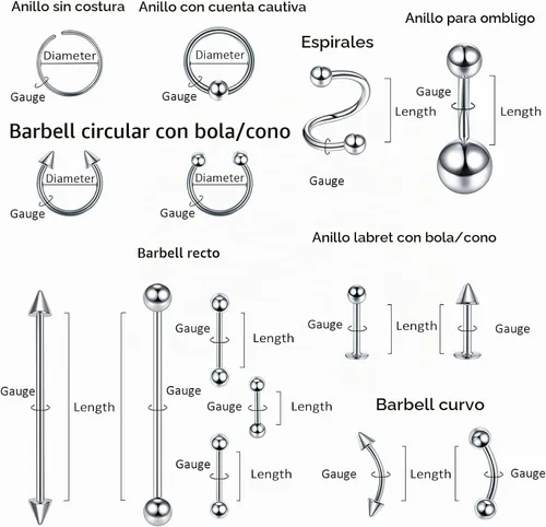 Vista 7 de Xpircn Kit de 150 piercings de acero inoxidable para labios, nariz, lengua, tragus, cartílago, daith, cejas, ombligo, ombligo, piercing Color mixto