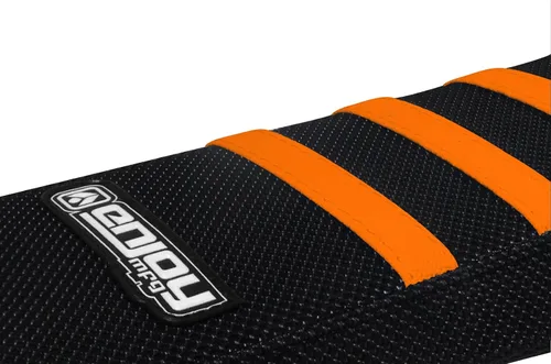Vista 2 de Enjoy Mfg Funda de asiento compatible con KTM 2016-2023 SX65 SX 65 – All Black/Orange Ribs #148