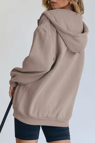 Vista 3 de Trendy Queen - Sudaderas con capucha Y2K con cremallera para mujer, de manga larga, para otoño, de gran tamaño, casual, con bolsillo