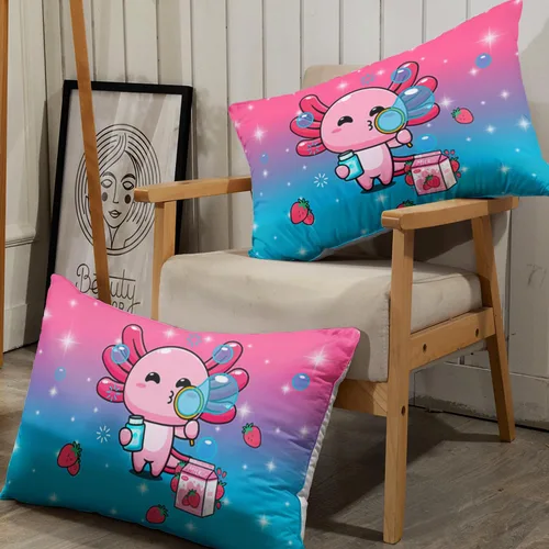 Vista 6 de AILONEN Axolotl - Juego de sábanas bajeras para niños, tamaño individual XL, color rosa y azul degradado kawaii, lindas sábanas de fresa salamandra