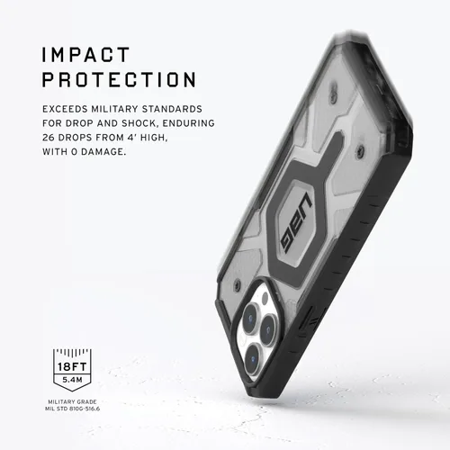 Vista 3 de URBAN ARMOR GEAR UAG Funda [Versión Actualizada] Compatible con iPhone 15 Pro 6.1" Pathfinder Transparente Ceniza/Negro Imán Integrado Compatible