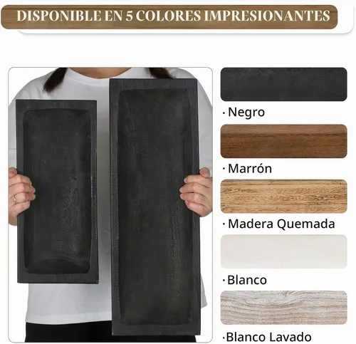 Vista 8 de Hanobe - Cuenco decorativo de madera para decoración de mesa auxiliar, color negro rústico