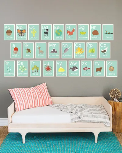 Vista 3 de Tarjetas de pared del alfabeto inglés de 5 x 7, nuestro mundo, temática de la naturaleza, arte de pared para niños, decoración de guardería