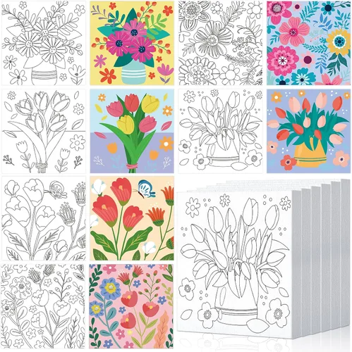 Vista 8 de Honoson Juego de 6 piezas de pintura de lienzo de contorno predibujado de 6 pulgadas con imágenes para adultos, juego de tableros de arte de lienzo