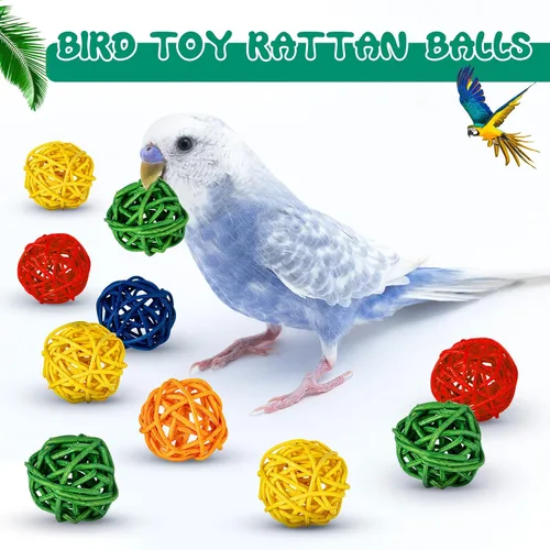 Vista 4 de Hiboom 200 juguetes para pájaros: 100 trampas para dedos, 60 bolas de ratán, 40 anillos de vid, bolas de mimbre de loro, cacatúas y periquitos