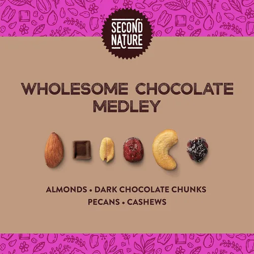 Vista 4 de Mezcla de frutos secos y chocolate oscuro de Second Nature Wholesome Medley Trail, mezcla de bocadillos saludables de frutos secos ligeramente