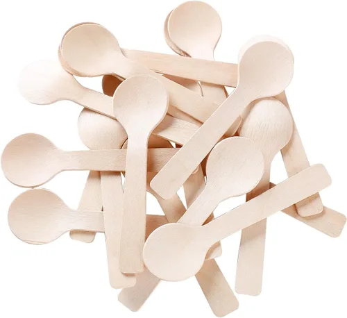 Vista 7 de Gmark 4" Mini cucharas de madera 100 ct, madera de abedul compostable biodegradable (100pcs/bolsa) GM1042A