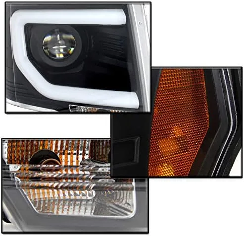 Vista 3 de Lámparas Zmautoparts para faro delantero de proyección con barra DRL, color negro, 2 unidades, Carcasa negra con lente transparente