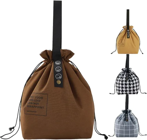 Vista 11 de Bolsa de almuerzo de lona con cordón, con aislamiento, estilo bento, reutilizable y duradera para mujeres Perfecta para la oficina, la escuela
