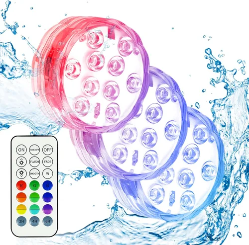 Vista 8 de Luz de ducha con mando a distancia, luces operadas con pilas para decoración de Navidad, luces LED sumergibles para calabaza, bañera, jacuzzi