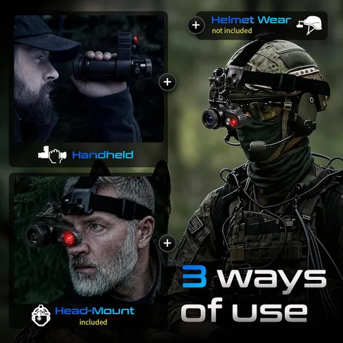 Vista 3 de Gafas monoculares de visión nocturna montadas en la cabeza con correa elástica para la cabeza, aumento predeterminado 7X, equipo NVG rango de 1148