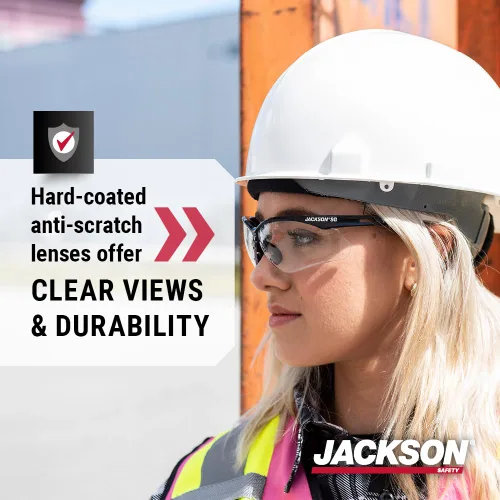Vista 5 de Jackson Safety SG - Lentes de seguridad para hombres y mujeres, lentes antiarañazos con marco negro, ANSI Z87.1, paquete de 3 (varios estilos)