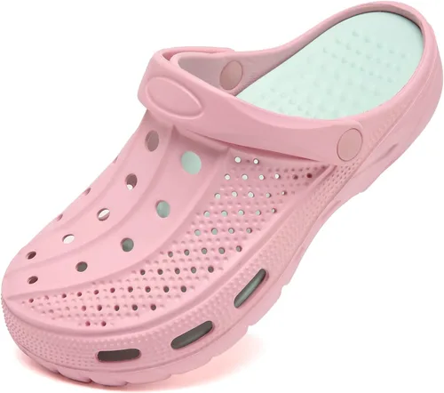 Vista 15 de ChayChax Zuecos con soporte de arco para hombre y mujer, zapatos de jardín, pantuflas antideslizantes para exteriores y playa con plantilla
