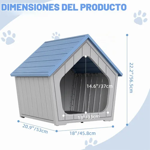 Vista 5 de Casa para perros para interiores y exteriores (azul, 23.43 pulgadas de largo x 22.64 pulgadas de ancho x 22.8 pulgadas de alto)