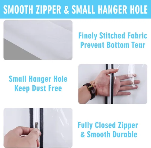 Vista 21 de Bolsas de ropa de 50 pulgadas para colgar ropa, fundas transparentes a prueba de trajes con refuerzos de 4 pulgadas para almacenamiento en armario