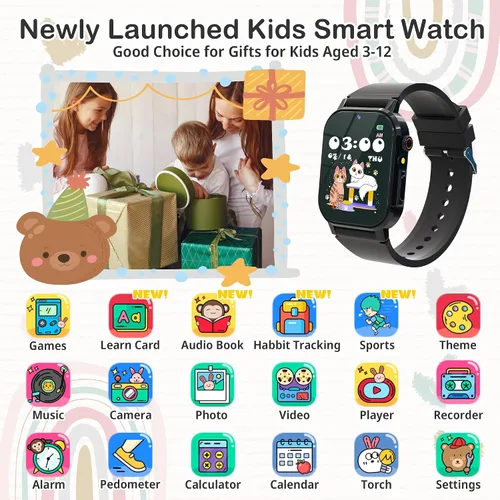 Vista 2 de Reloj Inteligente para Niños de 32 Juegos para Niños de 5 a 12 Años, Reloj Inteligente para Niños con Pantalla Táctil HD, Cámara de Video