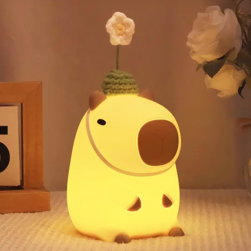 Vista 10 de Linda Luz Nocturna de Capibara, Regalos de Capibara para Niños y Amigos, Lámpara de Animales de Silicona para Guardería con Temporizador Recargable