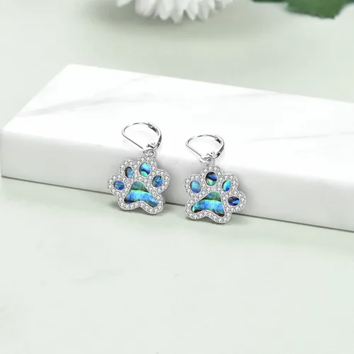 Vista 2 de Aretes colgantes de plata de ley con diseño de pata de perro, diseño de pata de cachorro, para mujeres y niñas