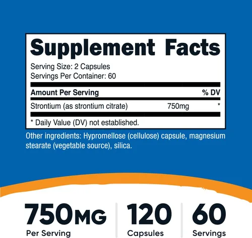 Vista 2 de Nutricost Cápsulas de estroncio 750 mg, 120 cápsulas - Vegetariano, Sin OGM, Sin Gluten