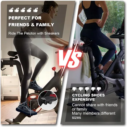 Vista 4 de Ride with Sneakers - Pedal Converters Compatible with Peloton Bike&Bike+,Replacement Bike Pedals for Regular Shoe,Flat Platform Clipless Pedal